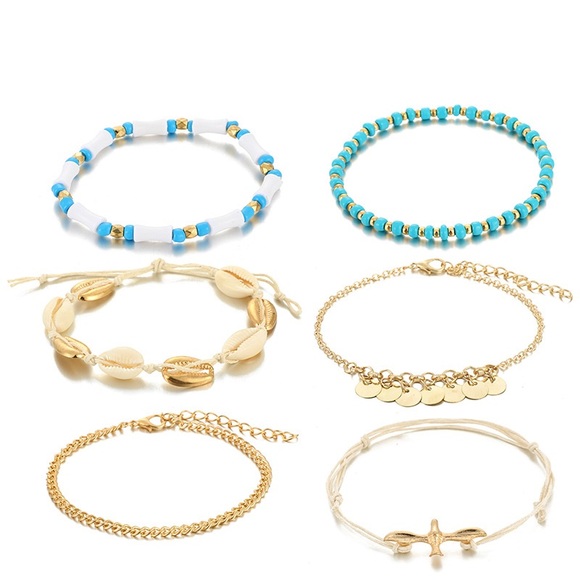 6 piece boho ankle bracelet set - Picture 2 of 6